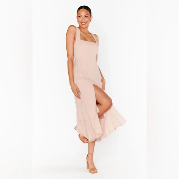 Show Me Your Mumu: Claire Midi Dress in Emerald Chiffon, Luxe Satin, and Crisp